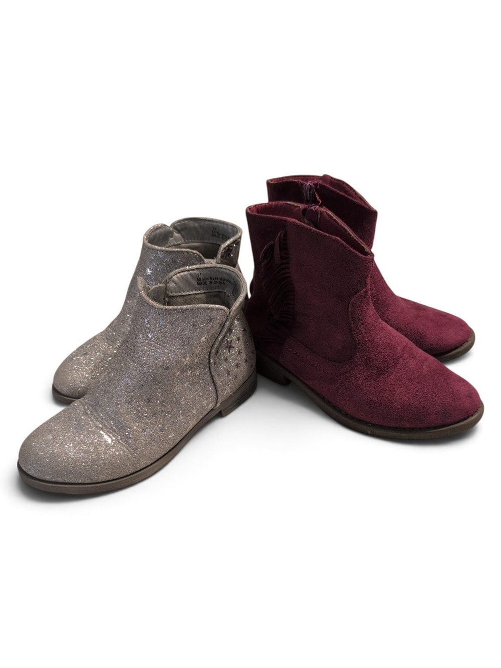 Kids' Glitter Stars and Burgundy Suede Ankle Boots